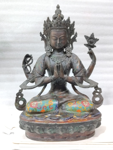 古玩雜項紫銅掐絲琺瑯彩度母像拍賣，當前價格1886元