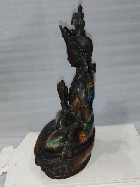 古玩雜項紫銅掐絲琺瑯彩度母像拍賣，當前價格1886元
