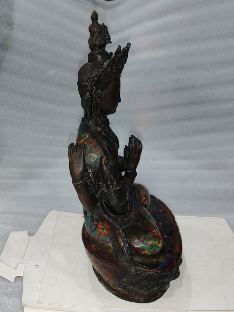古玩雜項紫銅掐絲琺瑯彩度母像拍賣，當前價格1886元