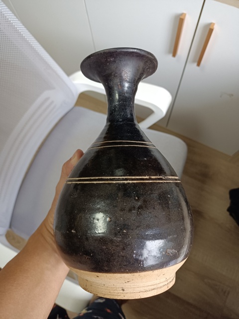 古玩陶瓷元代?黑釉玉壺春瓶拍賣，當前價格3300元