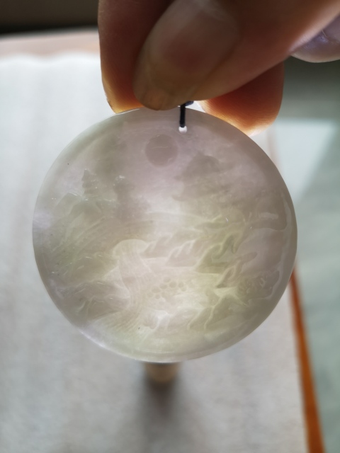 古玩玉器天然翡翠雕“山水”牌拍賣,當前價格680元