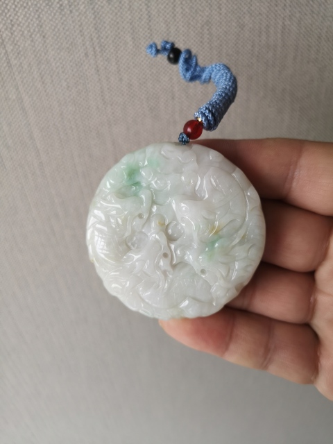 古玩玉器天然翡翠雕“龍紋”牌拍賣，當前價格480元