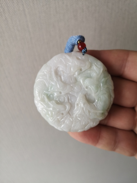 古玩玉器天然翡翠雕“龍紋”牌拍賣，當前價格480元