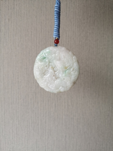 古玩玉器天然翡翠雕“龍紋”牌拍賣，當前價格480元