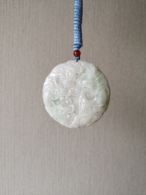 古玩玉器天然翡翠雕“龍紋”牌拍賣，當前價格480元