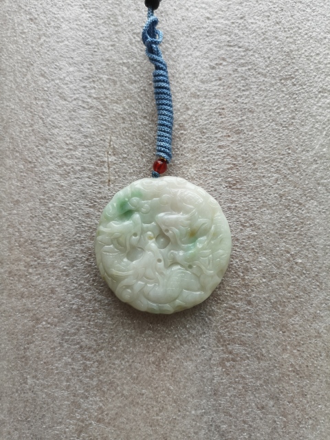古玩玉器天然翡翠雕“龍紋”牌拍賣，當前價格480元