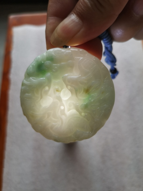 古玩玉器天然翡翠雕“龍紋”牌拍賣，當前價格480元