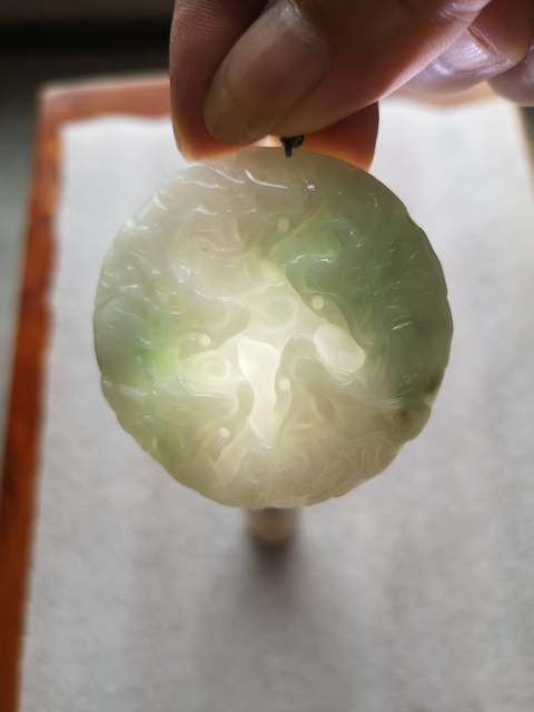 古玩玉器天然翡翠雕“龍紋”牌拍賣，當前價格480元