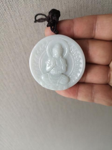 古玩玉器天然翡翠雕“無量壽佛”牌拍賣，當前價格220元
