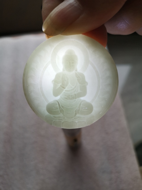 古玩玉器天然翡翠雕“無量壽佛”牌拍賣，當前價格220元