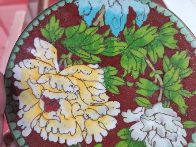 古玩雜項景泰藍(lán)掐絲琺瑯花卉盤一對拍賣，當(dāng)前價格498元