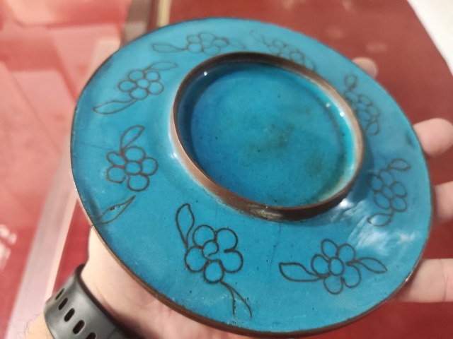 古玩雜項景泰藍(lán)掐絲琺瑯花卉盤一對拍賣，當(dāng)前價格498元