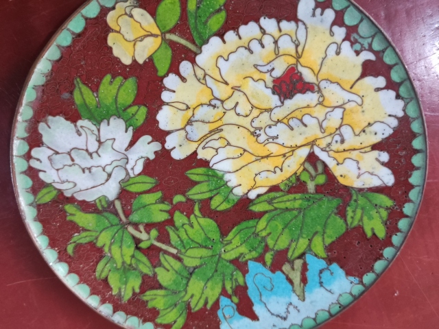 古玩雜項景泰藍(lán)掐絲琺瑯花卉盤一對拍賣，當(dāng)前價格498元