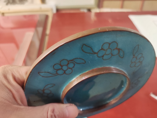 古玩雜項景泰藍(lán)掐絲琺瑯花卉盤一對拍賣，當(dāng)前價格498元
