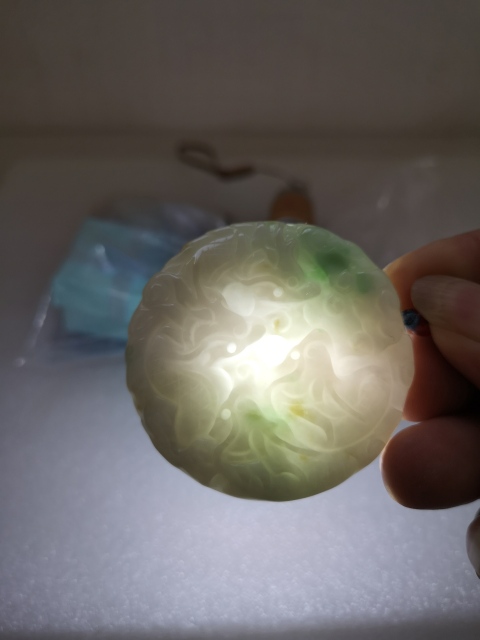 古玩玉器天然翡翠雕“龍紋”牌拍賣，當前價格480元