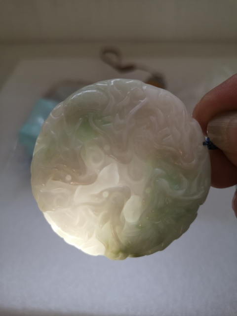 古玩玉器天然翡翠雕“龍紋”牌拍賣，當前價格480元