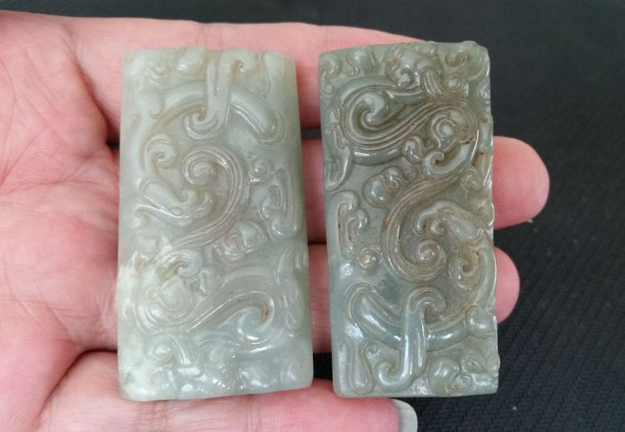 古玩玉器老和田玉龍紋勒子一對拍賣,當前價格980元