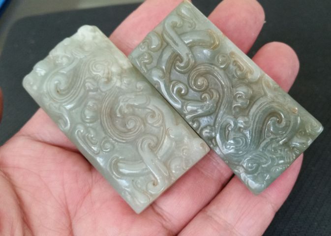 古玩玉器老和田玉龍紋勒子一對拍賣,當前價格980元