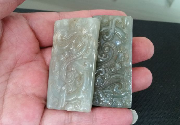 古玩玉器老和田玉龍紋勒子一對拍賣,當前價格980元