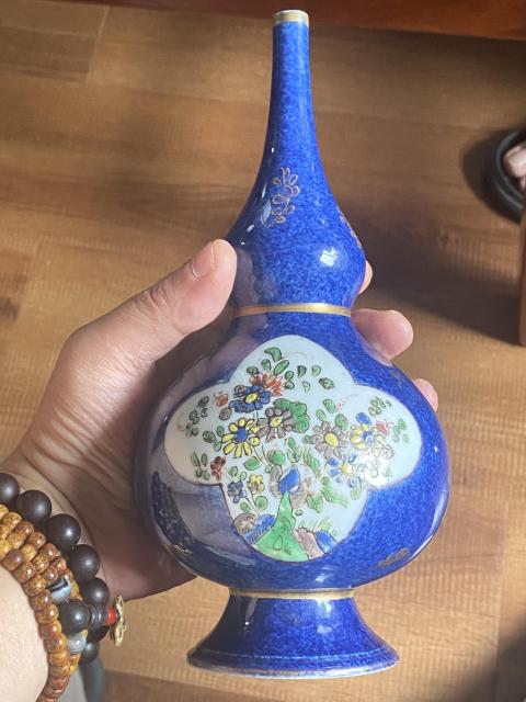 花瓶 彩釉 陶磁 瓷器  青釉 時代 保障できる 宙】人間国宝 徳田正彦（三代徳田八十吉） 九谷焼 碧