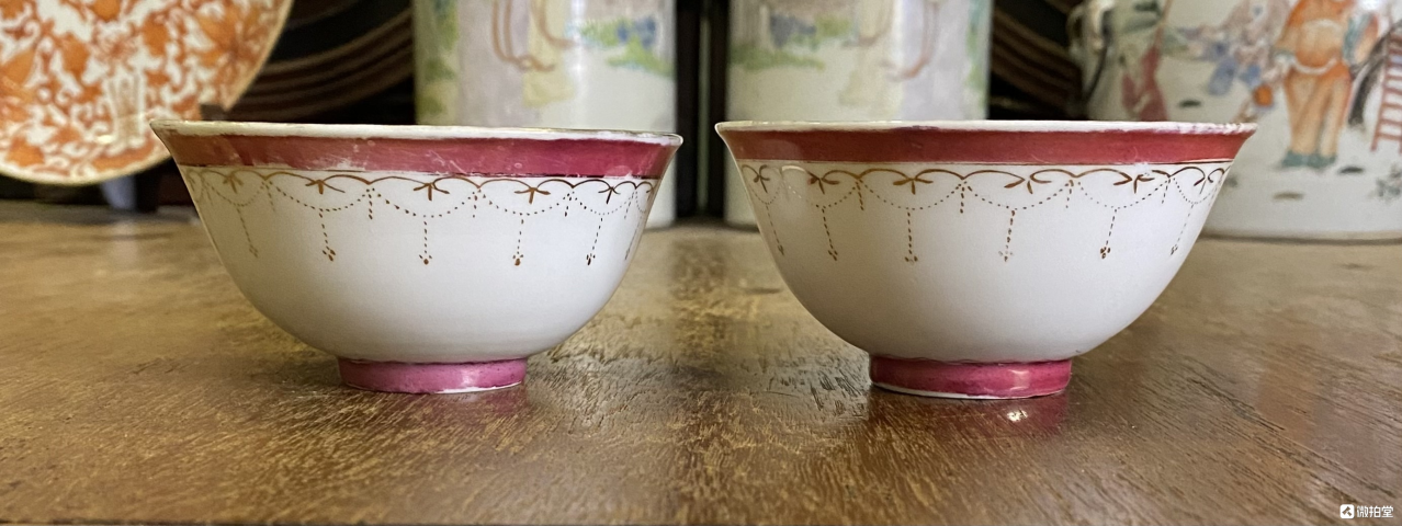 古玩陶瓷胭脂紅描金紋茶碗拍賣,當前價格520元