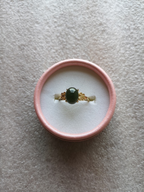 古玩玉器天然和田碧玉鑲嵌戒指拍賣,當前價格220元