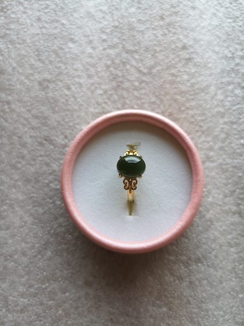 古玩玉器天然和田碧玉鑲嵌戒指拍賣,當前價格220元
