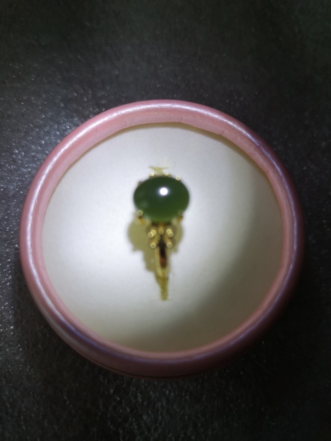 古玩玉器天然和田碧玉鑲嵌戒指拍賣,當前價格220元