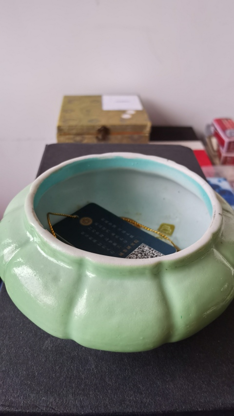 古玩陶瓷清晚期綠釉瓜棱水洗拍賣,當前價格16000元