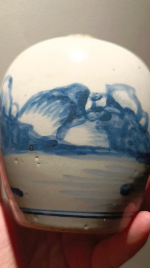 古玩陶瓷清早期順治青花山水罐拍賣，當(dāng)前價(jià)格10800元