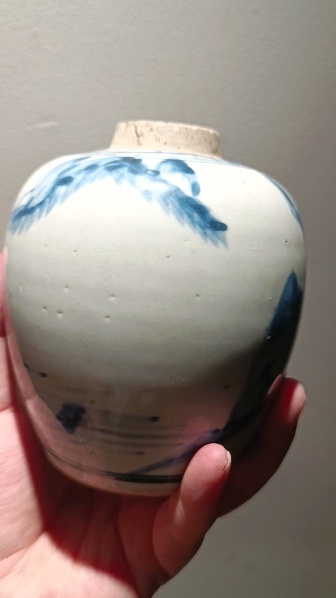 古玩陶瓷清早期順治青花山水罐拍賣，當(dāng)前價(jià)格10800元