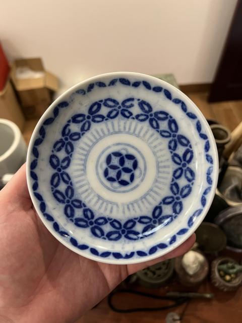 古玩陶瓷清代銅錢紋青花盤拍賣,當前價格199元