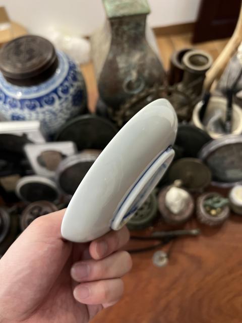 古玩陶瓷清代銅錢紋青花盤拍賣,當前價格199元