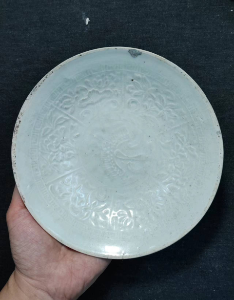 古玩陶瓷【少見精品】南宋定窯白釉印仙鶴紋盤拍賣,當前價格12888元