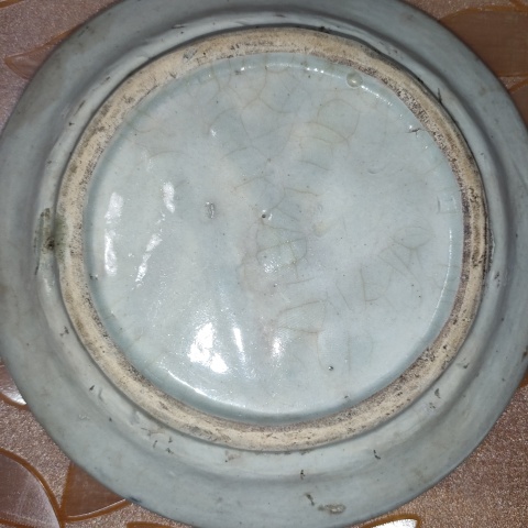 古玩陶瓷清末民國,青花提藍花紋盤拍賣,當前價格150元