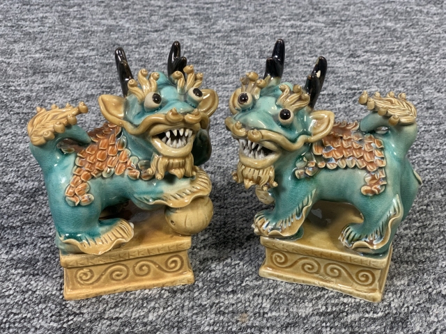 古玩陶瓷民國三彩獅子瓷塑拍賣，當前價格698元