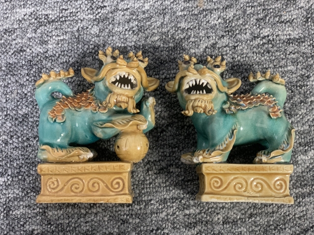 古玩陶瓷民國三彩獅子瓷塑拍賣，當前價格698元