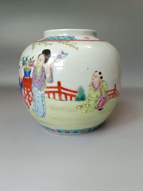 古玩陶瓷粉彩教子圖人物紋罐拍賣，當前價格798元