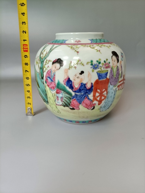 古玩陶瓷粉彩教子圖人物紋罐拍賣，當前價格798元