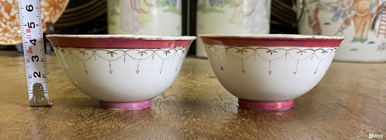 古玩陶瓷胭脂紅描金紋茶碗拍賣,當前價格520元