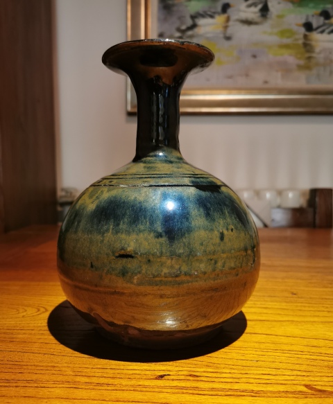 古玩陶瓷明代?窯變黑釉撇口瓶拍賣,當前價格1750元