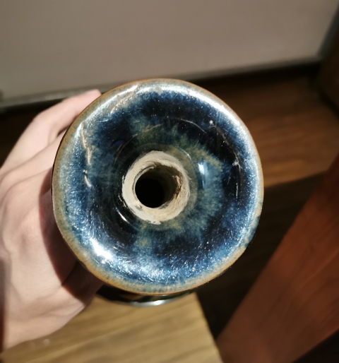 古玩陶瓷明代?窯變黑釉撇口瓶拍賣,當前價格1750元