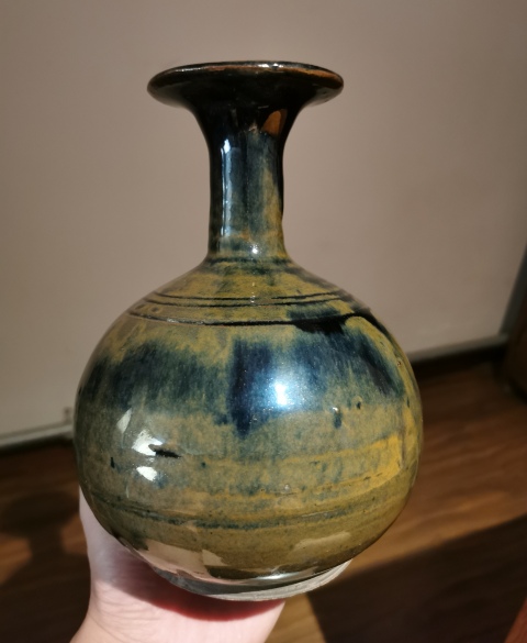 古玩陶瓷明代?窯變黑釉撇口瓶拍賣,當前價格1750元