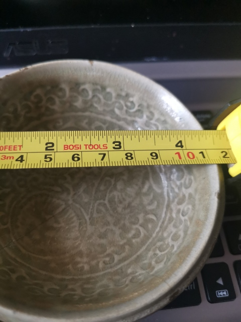 古玩陶瓷宋,耀州窯,青釉團菊紋折沿洗拍賣,當前價格2222元