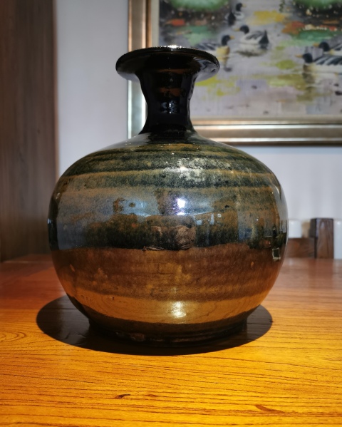 古玩陶瓷明代?窯變黑釉撇口瓶拍賣，當(dāng)前價格3800元