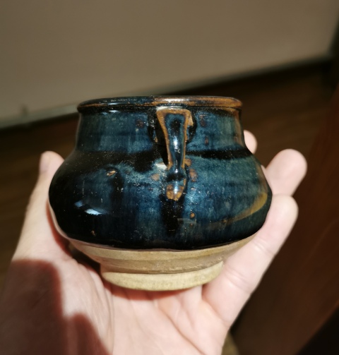 古玩陶瓷元代?窯變黑釉雙系罐拍賣,當(dāng)前價格666元