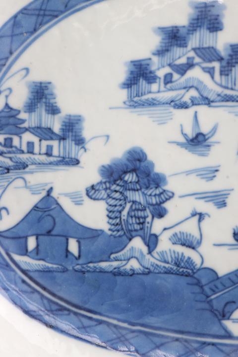古玩陶瓷【7679】清乾隆 青花山水樓閣圖橢圓盤拍賣,當前價格3000元
