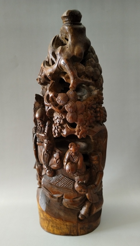 古玩雜項大型竹雕“福祿壽三星”山子拍賣，當(dāng)前價格568元