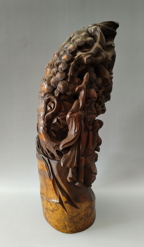 古玩雜項大型竹雕“福祿壽三星”山子拍賣，當(dāng)前價格568元