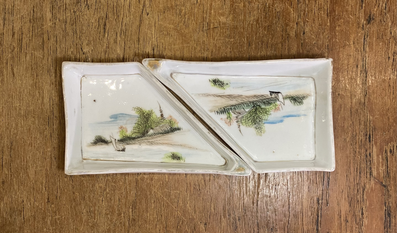 古玩陶瓷粉彩山水紋盤拍賣，當前價格280元